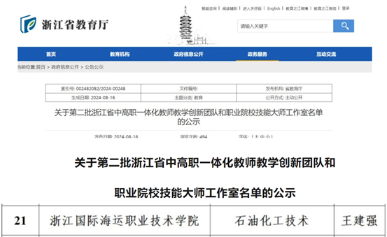 浙江国际海运职业技术学院成功入选第二批浙江省中高职一体化教师教学创新团队